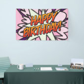 HAPPY BIRTHDAY Comic Book Pop Art Pink Spandoek (Beurs)
