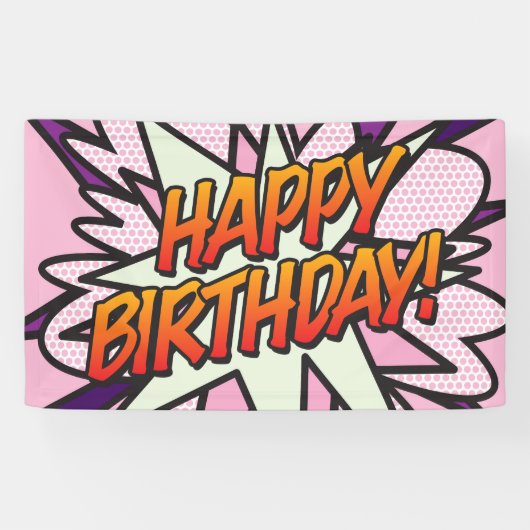 HAPPY BIRTHDAY Comic Book Pop Art Pink Spandoek (Horizontaal)