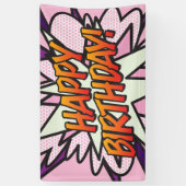 HAPPY BIRTHDAY Comic Book Pop Art Pink Spandoek (Verticaal)