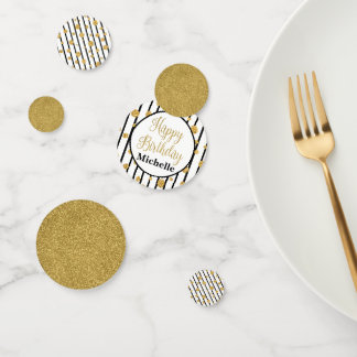 Happy Birthday Confetti - Black Stripe Gold Glitte