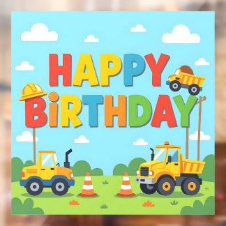 Happy birthday construction builder theme raamsticker