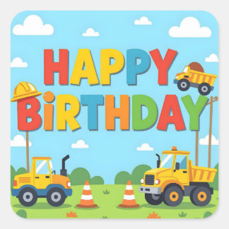 Happy birthday construction builder theme vierkante sticker