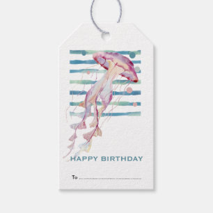 Happy Birthday, Cool JellyFish Seashore Gift Label Cadeaulabel