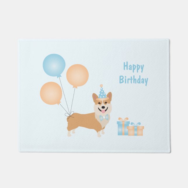 Happy Birthday Corgi Dog Deurmat (Voorkant)