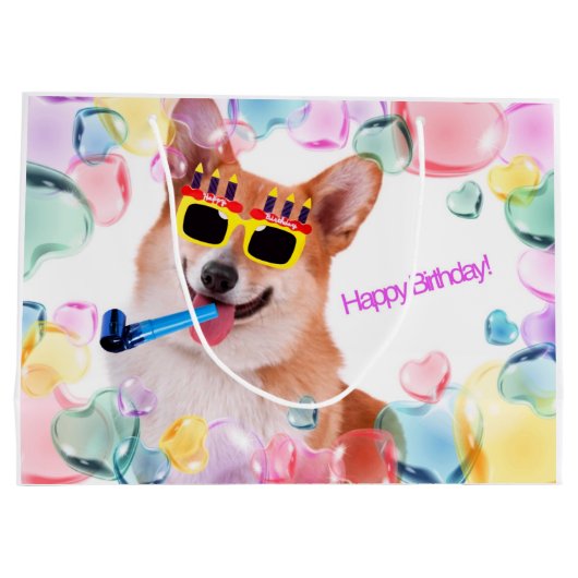 Happy Birthday Corgi Large Cadeautasje (Achterkant)