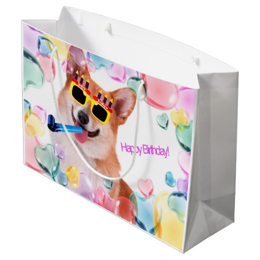 Happy Birthday Corgi Large Cadeautasje (Achterkant Gekanteld)