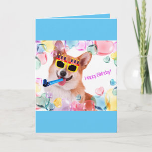 Happy Birthday Corgi with Glasses Kaart
