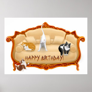 Happy Birthday Couch Cats Print