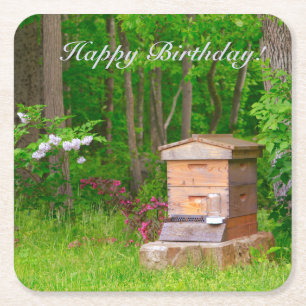 Happy Birthday Country Beehive Napkins Vierkante Kartonnen Onderzetter