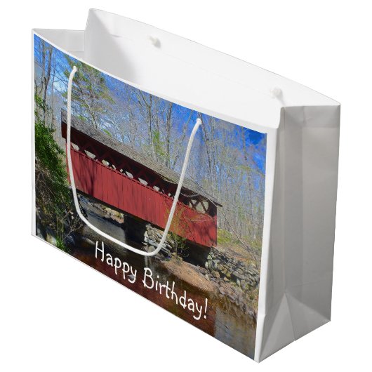 Happy Birthday Covered Bridge Groot Cadeauzakje (Voorkant Gekanteld)