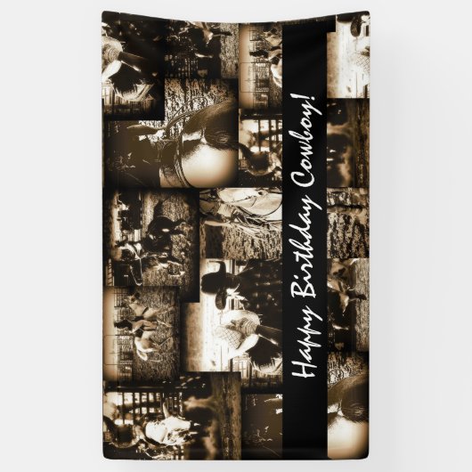 Happy Birthday Cowboy Rodeo Westerne Theme Party Spandoek (Verticaal)