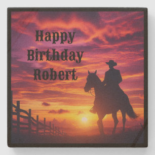 Happy Birthday Cowboy Stone Onderzetter