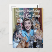 Happy Birthday Crazy Cat Lady Briefkaart (Voorkant / Achterkant)