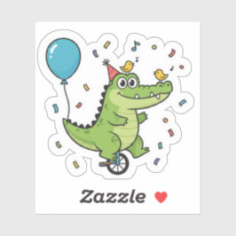 Happy Birthday Crocodile Circus Theme Cartoon Sticker