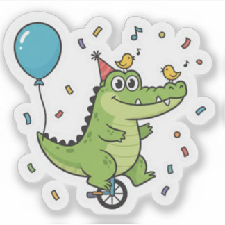 Happy Birthday Crocodile Circus Theme Cartoon Sticker
