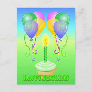 Happy Birthday Cupcake Balloons Briefkaart