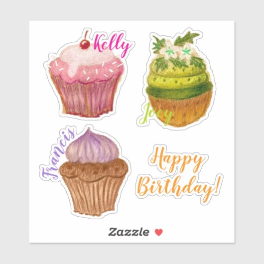 Happy Birthday Cupcake Custom-Cut Vinyl Sticker (Vel)