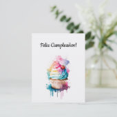 Happy Birthday Cupcake Kaart in het Spaans (Staand voorkant)