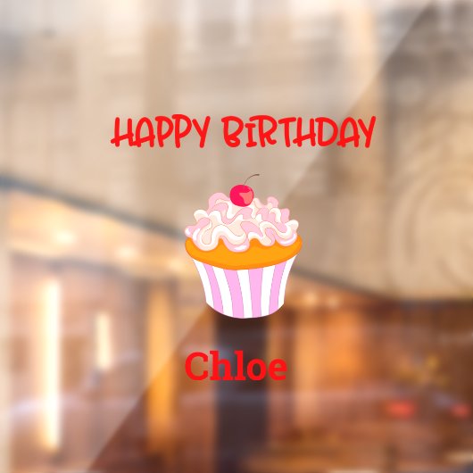 Happy Birthday Cupcake op persoonlijke titel Raamsticker (Vel 2)