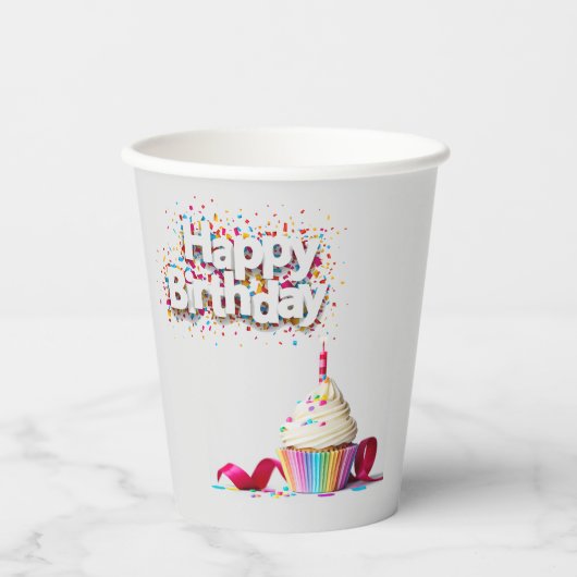 Happy Birthday Cupcake Papieren Bekers (Voorkant)