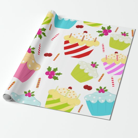 Happy Birthday Cupcake Pattern Cadeaupapier (Uitgerold)