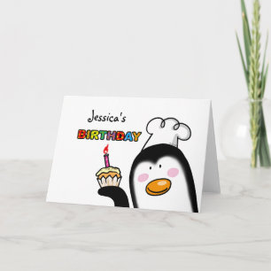 Happy Birthday cupcake pinguïn chef-kok Kaart