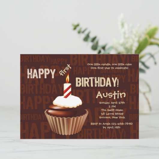 Happy Birthday Cupcake Uitnodiging (Staand voorkant)