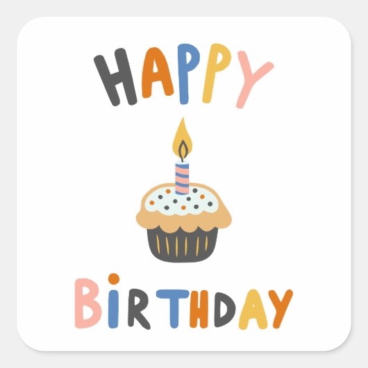 Happy Birthday cupcake Vierkante Sticker (Voorkant)
