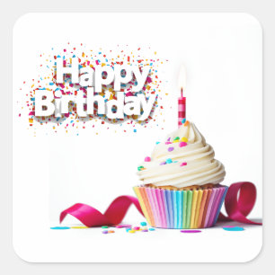 Happy Birthday Cupcake Vierkante Sticker
