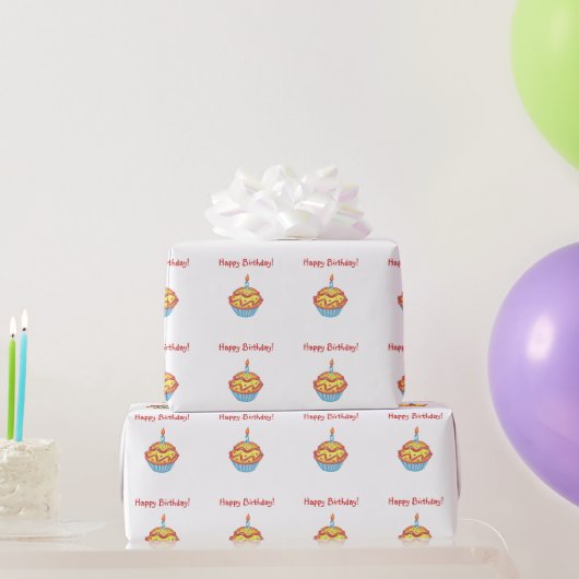 Happy Birthday Cupcake Wrapping Paper Cadeaupapier (Feestgeschenken)