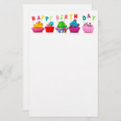 Happy Birthday Cupcakes Briefpapier (Voorkant / Achterkant)