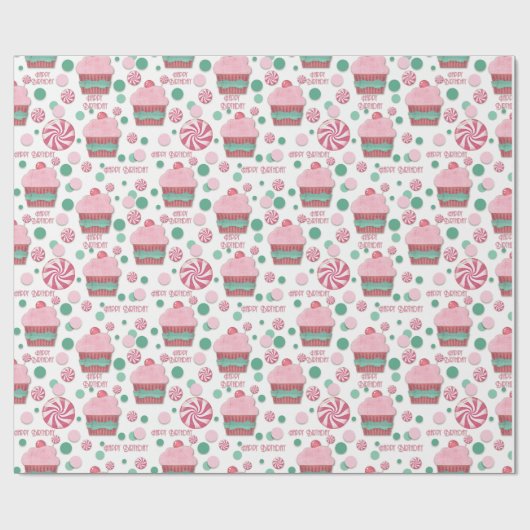 Happy Birthday Cupcakes en Snoep Pattern Cadeaupapier (Vlak)