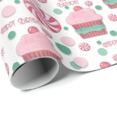 Happy Birthday Cupcakes en Snoep Pattern Cadeaupapier (Rol Hoek)