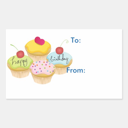 Happy Birthday Cupcakes Gift Label Stickers (Voorkant)
