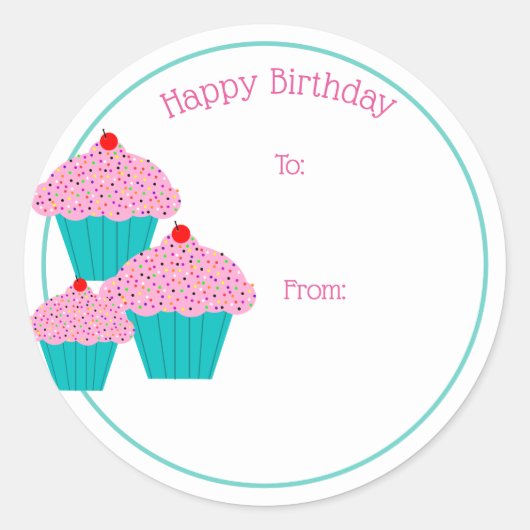 Happy Birthday Cupcakes Gift Label Stickers (Voorkant)