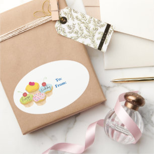 Happy Birthday Cupcakes Gift Label Stickers