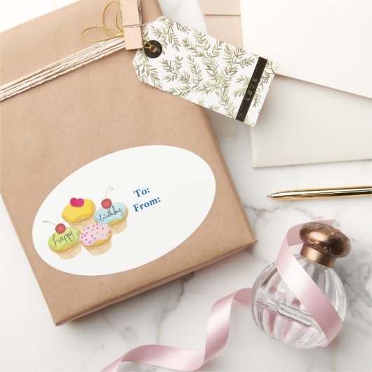 Happy Birthday Cupcakes Gift Label Stickers (Geschenken)