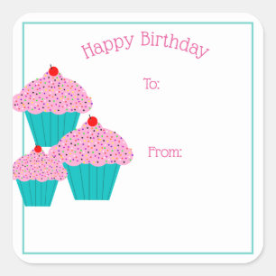 Happy Birthday Cupcakes Gift Label Stickers