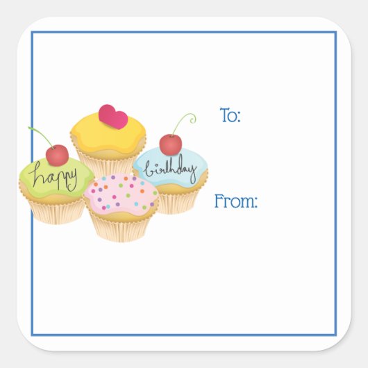 Happy Birthday Cupcakes Gift Label Stickers (Voorkant)
