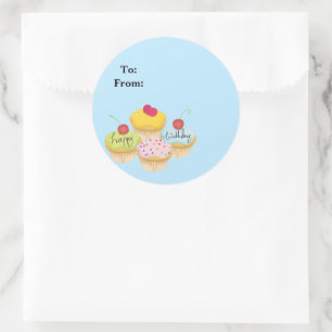 Happy Birthday Cupcakes Gift Label Stickers