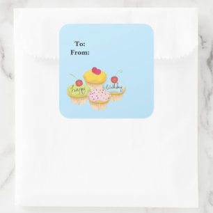Happy Birthday Cupcakes Gift Label Stickers