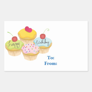 Happy Birthday Cupcakes Gift Label Stickers