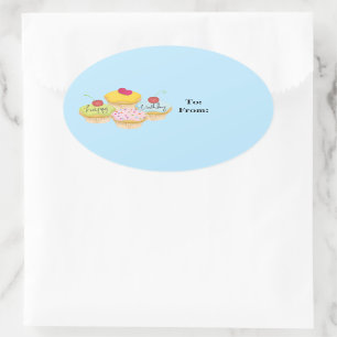 Happy Birthday Cupcakes Gift Label Stickers