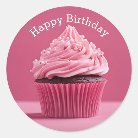 Happy Birthday Cupcakes Paste Roze Ronde Sticker (Voorkant)
