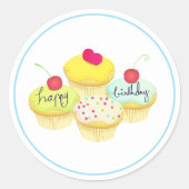 Happy Birthday Cupcakes Ronde Sticker (Voorkant)