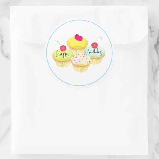 Happy Birthday Cupcakes Ronde Sticker (Tas)