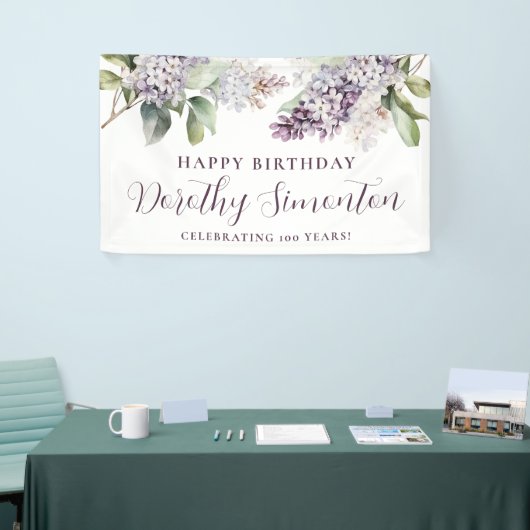 Happy Birthday Custom Banner Paarse Bloemen 100th (Beurs)