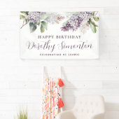 Happy Birthday Custom Banner Paarse Bloemen 90e (Insitu)