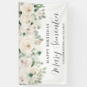 Happy Birthday Custom Banner Witte Bloemen 60e (Verticaal)