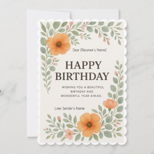 Happy Birthday Custom Floral Digitale Kaart (Voorkant)